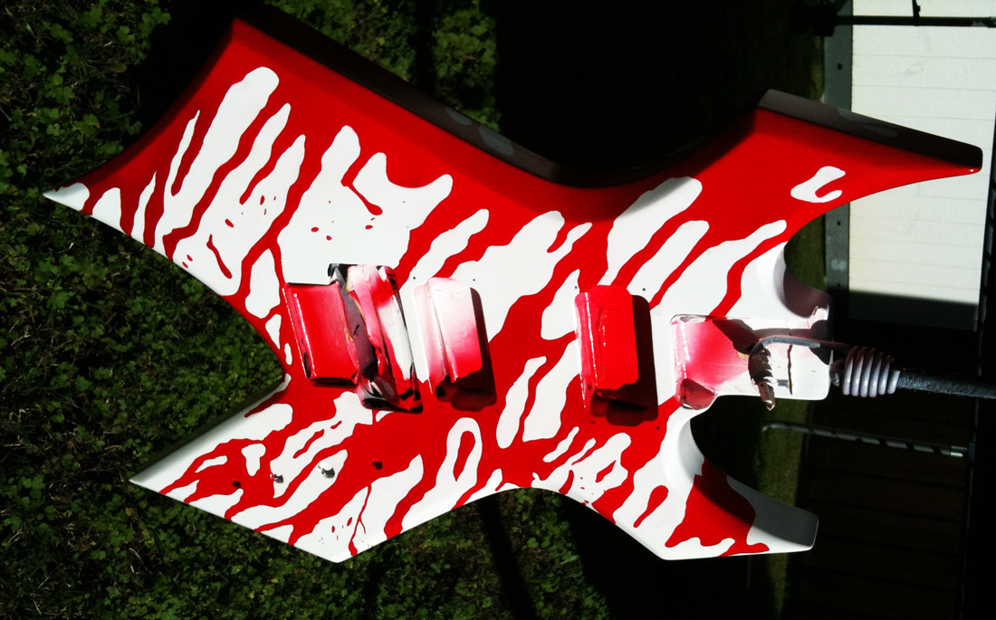 Custom Painted Guitar with Blood Splatter over White — Dallas